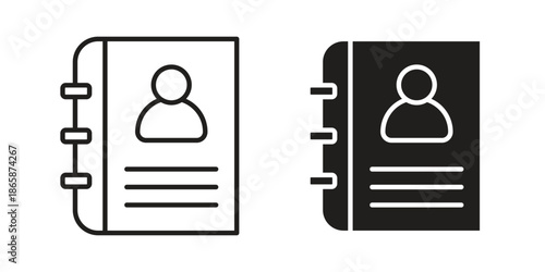 Contact book icons set designed in filled, outline, line and stroke style