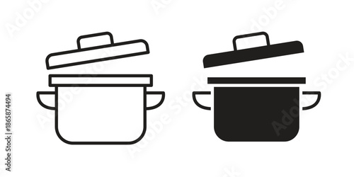 Cooking pot icons set designed in filled, outline, line and stroke style