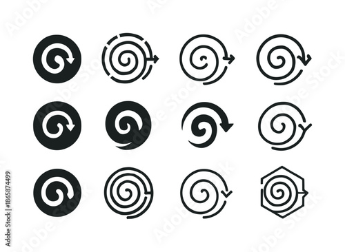 Teleportation Icon Set. Teleportation and time travel concepts. Icon set. Set Logo of Teleportation and time travel concepts: time loop spiral. harmonious logo