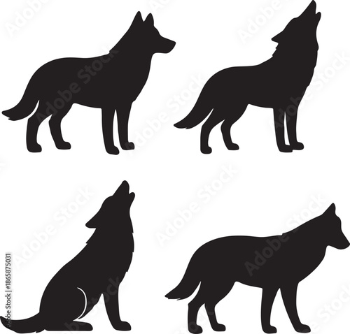 set of wolves silhouettes