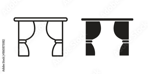 Curtains icons set designed in filled, outline, line and stroke style