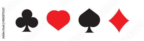 playing cards, card suits, hearts, spades, diamonds, clubs, red, black, circles, symbols, game, casino, gambling, design, graphic, illustration, icon, set, collection, isolated, white background, poke