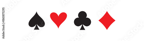 playing cards, card suits, hearts, spades, diamonds, clubs, red, black, circles, symbols, game, casino, gambling, design, graphic, illustration, icon, set, collection, isolated, white background, poke