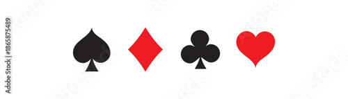 Four playing card suits icons set. Suit deck of playing cards on white background. Vector icon . Cards symbols. Diamonds, hearts, clubs, spades symbol or sign set.
