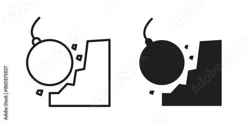 Demolition icons set designed in filled, outline, line and stroke style