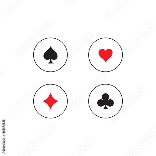 playing cards, card suits, hearts, spades, diamonds, clubs, red, black, circles, symbols, game, casino, gambling, design, graphic, illustration, icon, set, collection, isolated, white background, poke