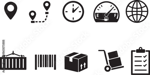 Logistics Yard and Transport Systems Black Silhouette Bundle eps