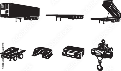 Trailer and Attachment Systems Black Silhouette Bundle eps