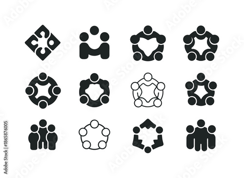 Group Activities Icons. Group activities. Icon set. Set Logo of Group activities: circle of friends. harmonious logo variations of the same emblematic concept,
