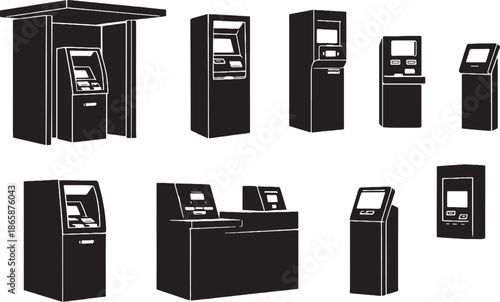 ATM Self Service Banking Systems Silhouette Bundle eps