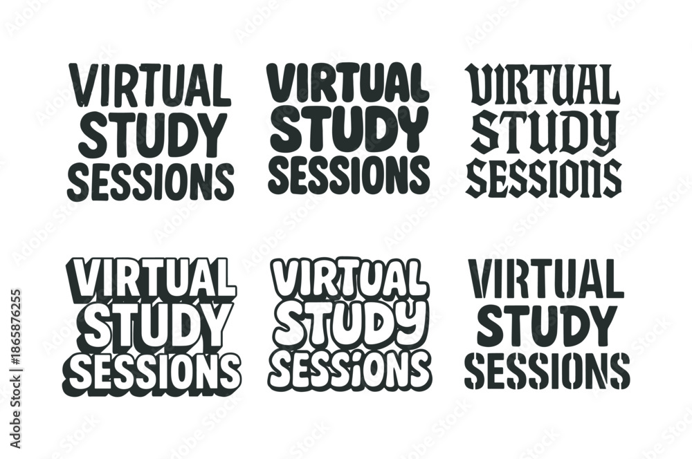 Obraz premium Virtual Study Lettering Styles. Virtual study sessions. Set lettering. harmonious lettering variations of the same emblematic concept, each with different