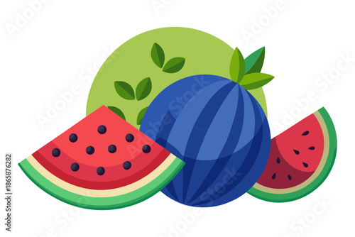 Colorful summer fruits illustration with watermelon and blueberry