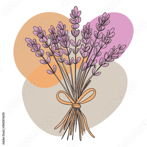 Hand drawn lavender bouquet with abstract shapes