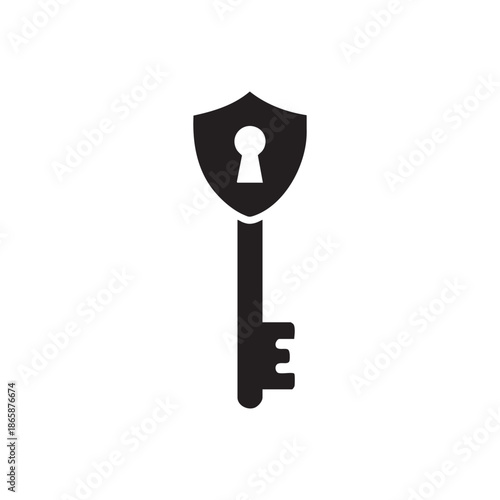 Black and white key with shield and keyhole icon security and lock symbol vector illustration