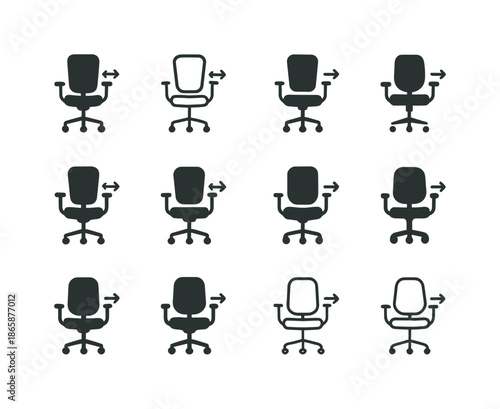 Smart Workspaces Icons. Smart Workspaces. Icon set. Set Logo of Smart Workspaces: ergonomic chair with smart adjustment icon. harmonious logo variations of the