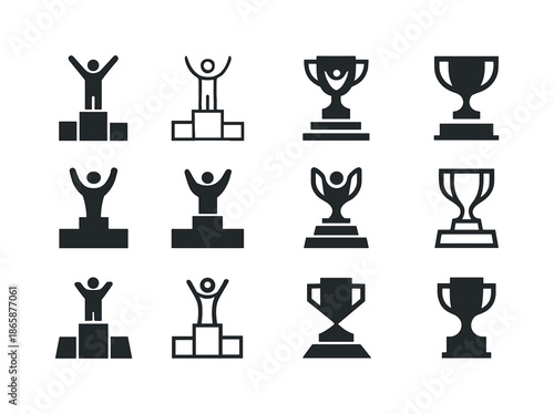 Champion Mindset Icons. The champion mindset. Icon set. Set Logo of The champion mindset: podium. harmonious logo variations of the same emblematic concept,