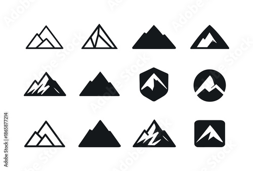 Champion Mindset Icons. The champion mindset. Icon set. Set Logo of The champion mindset: mountain peak. harmonious logo variations of the same emblematic