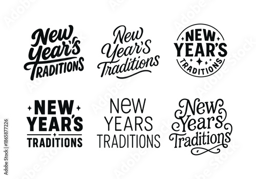 Harmonious Lettering Styles. New Year?s traditions. Set lettering. harmonious lettering variations of the same emblematic concept, each with different artistic
