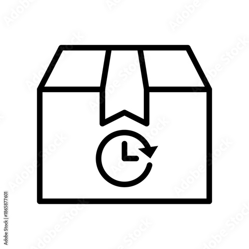 Pending Package Line Icon, Delivery Box with Clock Symbol, Order Processing and Shipping Time Vector Illustration