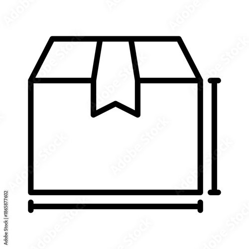 Package Dimension Line Icon, Delivery Box with Size Measurement Indicators, Shipping Volume and Scale Vector Illustration