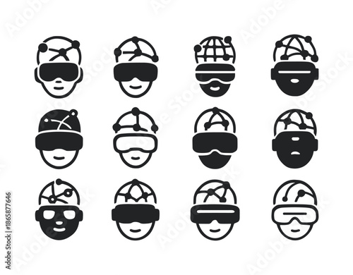 Virtual Reality Icons. Virtual reality and its impact on the internet experience. Icon set. Set Logo of Virtual reality and its impact on the