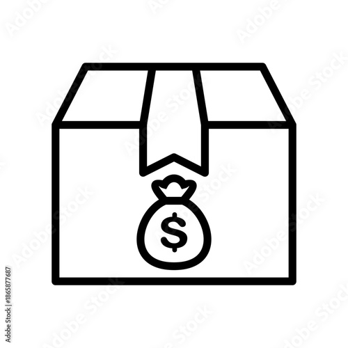 Cash on Delivery Package Line Icon, Delivery Box with Money Bag Symbol, COD Shipping Payment and Cost Vector Illustration
