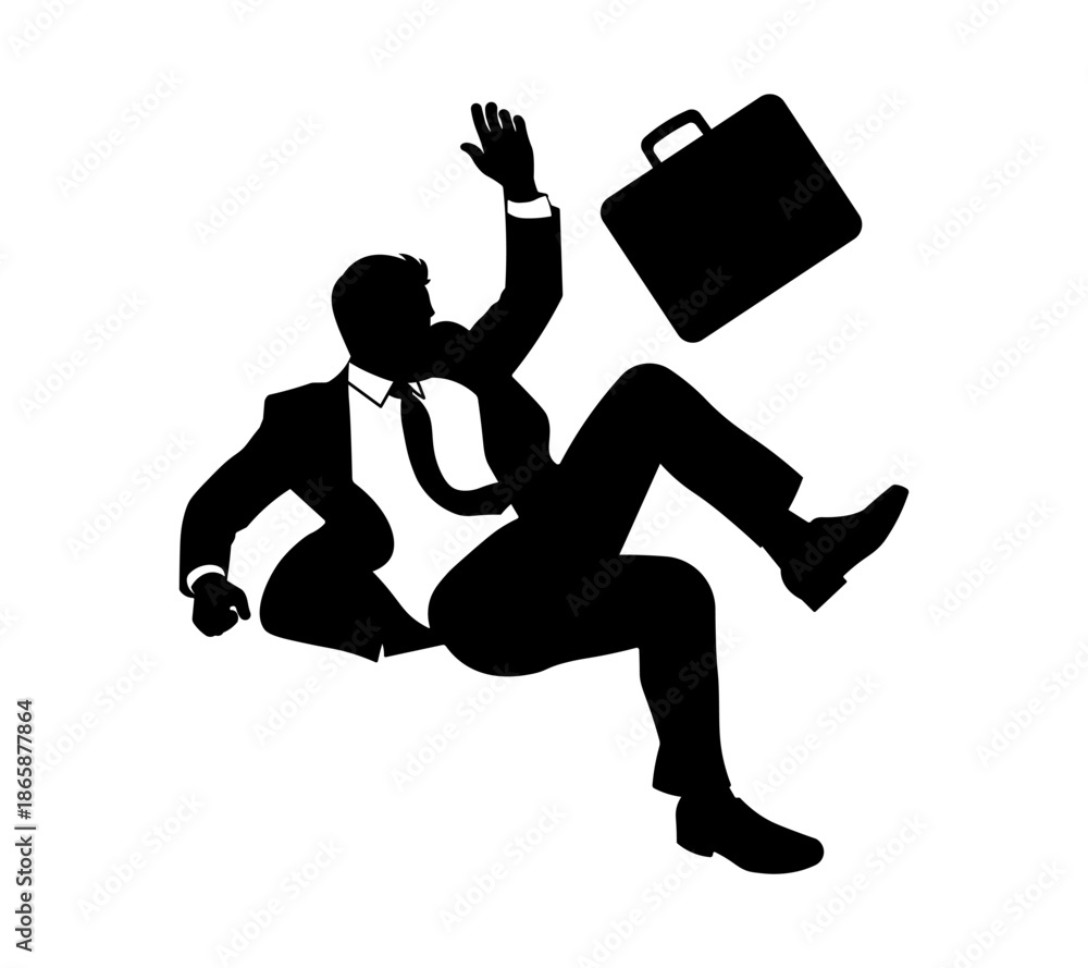 Fototapeta premium Career Downfall Concept Businessman Falling with Briefcase.