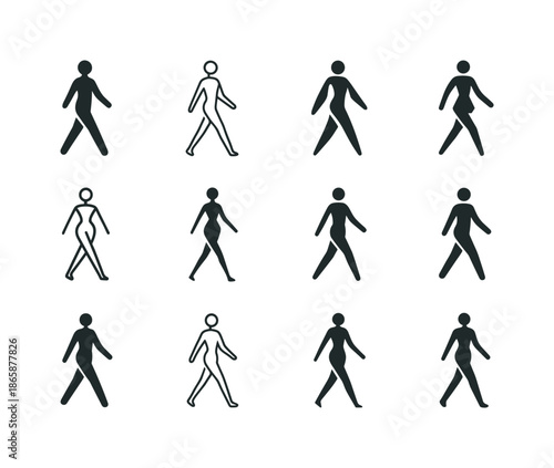 Modeling Logo Variations. Modeling Tips. Icon set. Set Logo of Modeling Tips: walking runway figure in motion. harmonious logo variations of the same
