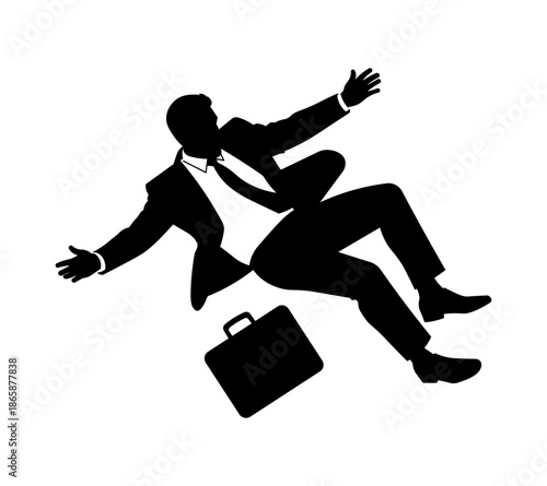 Professional Businessman Falling in Mid Air Silhouette.