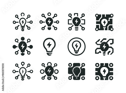 Smart Energy Grid Icons. Smart energy grids. Icon set. Set Logo of Smart energy grids: circuit network. harmonious logo variations of the same emblematic