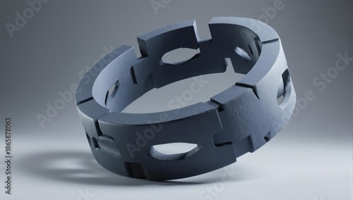 Segmented, ring-shaped object with cutouts, illuminated on a gradient background