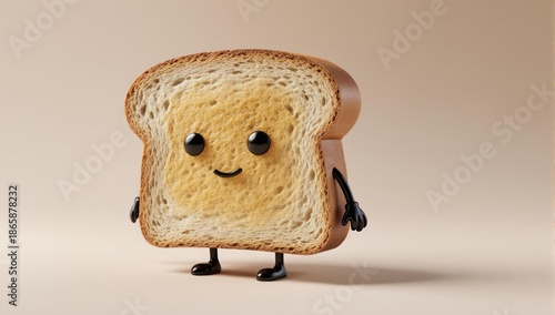 Anthropomorphic slice of toast with butter, smiling, and simple features