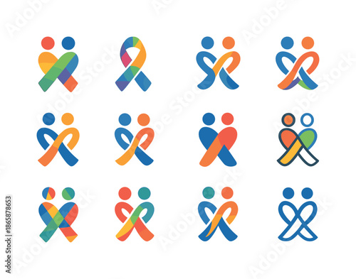 Diverse Icon Set. Cultural diversity. Icon set. Set Logo of cultural diversity: diversity ribbon. harmonious logo variations of the same emblematic concept,
