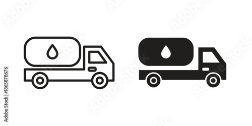 Fuel truck icons set designed in filled, outline, line and stroke style