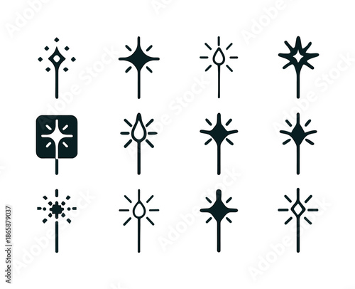 Sparkler Logo Variations. Sparkler. Icon set. Set Logo of Sparkler: glowing flame tip. harmonious logo variations of the same emblematic concept, each with