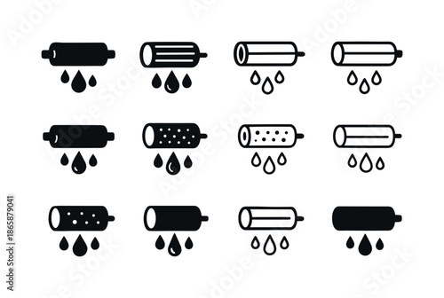 Water Treatment Logos. Water treatment. Icon set. Set Logo of water treatment: membrane filter. harmonious logo variations of the same emblematic concept, each