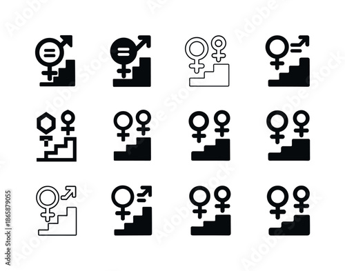 Gender Equality Icons. Gender equality. Icon set. Set Logo of Gender equality: rising steps of equality. harmonious logo variations of the same emblematic