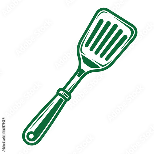Green spatula cooking utensil for flipping food in kitchen  cooking tool for home chefs
