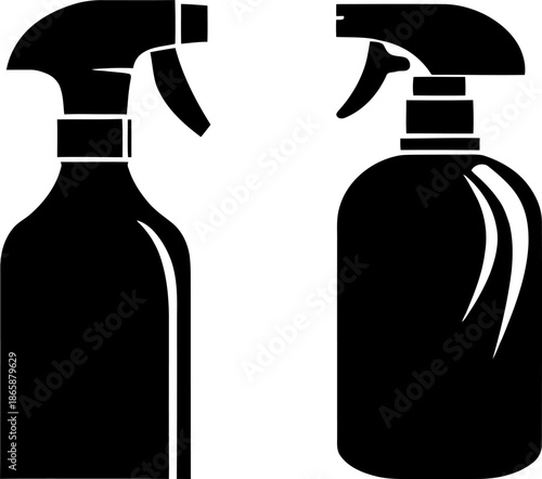 Cleanliness and freshness are epitomized by the minimalist silhouette of a cleaning spray bottle, which releases droplets that shimmer with sparkles