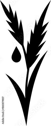 A stylized  modern illustration depicting a desert plant's resilience as it reaches for rain, symbolizing dynamic action and thirst through a sleek silhouette