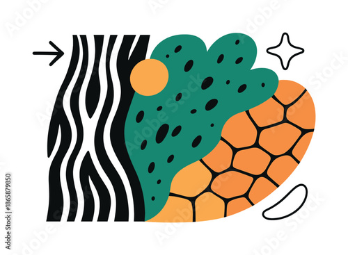 Modern Nature Patterns. Eco textures. A modern take on bark, moss, and stone patterns blended into a seamless visual field. Stylized nature meets minimalist