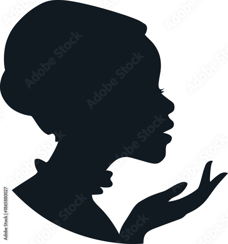 A compassionate modern silhouette of a female volunteer offering aid community service help