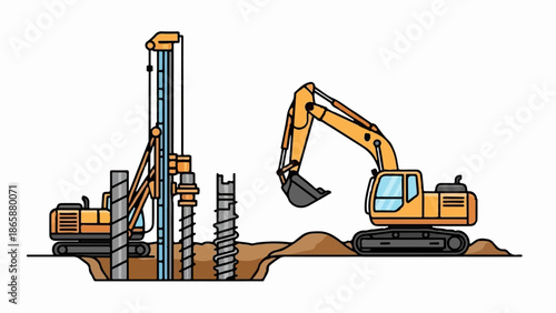 Construction machinery drilling and excavating the ground