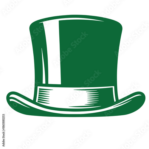 Green top hat with wide brim and shiny surface  St Patricks Day symbol