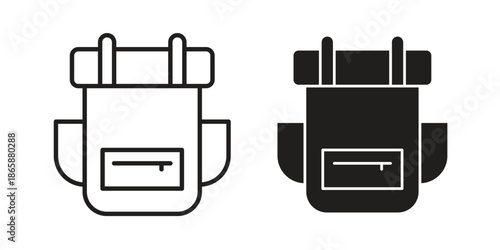 Hiking backpack icons set designed in filled, outline, line and stroke style