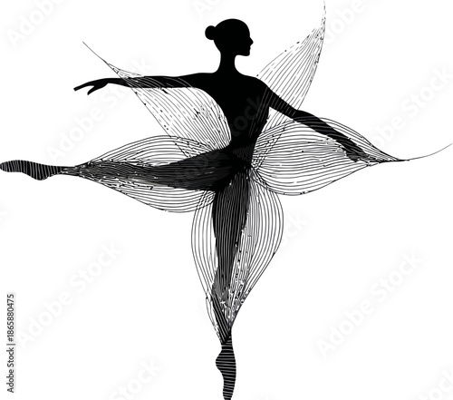 Modern Black Silhouette of Dynamic Dancer in Mid-Leap Representing Artistic Expression and Fluid Motion