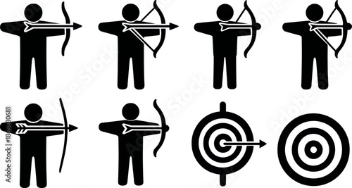 Geometric minimal silhouettes of precise archery equipment and poses adopted by archers make up this collection