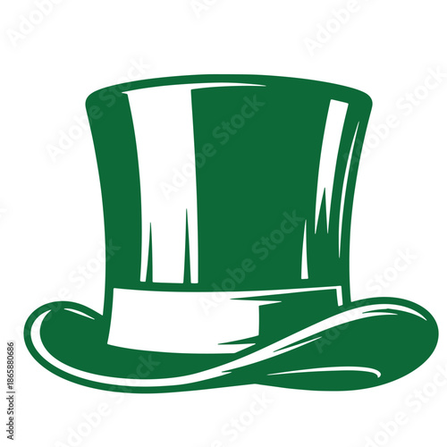 Green top hat with wide brim and indented crown isolated on white background