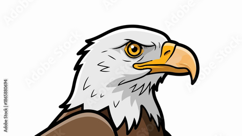 Cartoon-style eagle head with white feathers, yellow eye and beak, and brown body