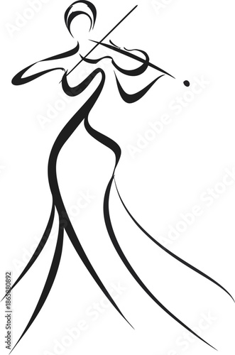 The artistic silhouette of a female musician playing a violin showcases a classical instrument in a beautiful and graceful light